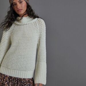 Maeve Anthropologie Dionne Bell Sleeve Open Knit Sweater Light Mint Green Sz XXS